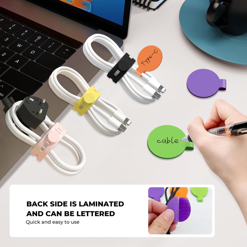 Umust 36-Pack Silicone Cable Ties And Cable Labels Sets, 24 Silicone Cord Ties+12 Identification Cord Labels,Reusable Wire Tie And Wire Tags For Cable Management (Black+White) - Image 3